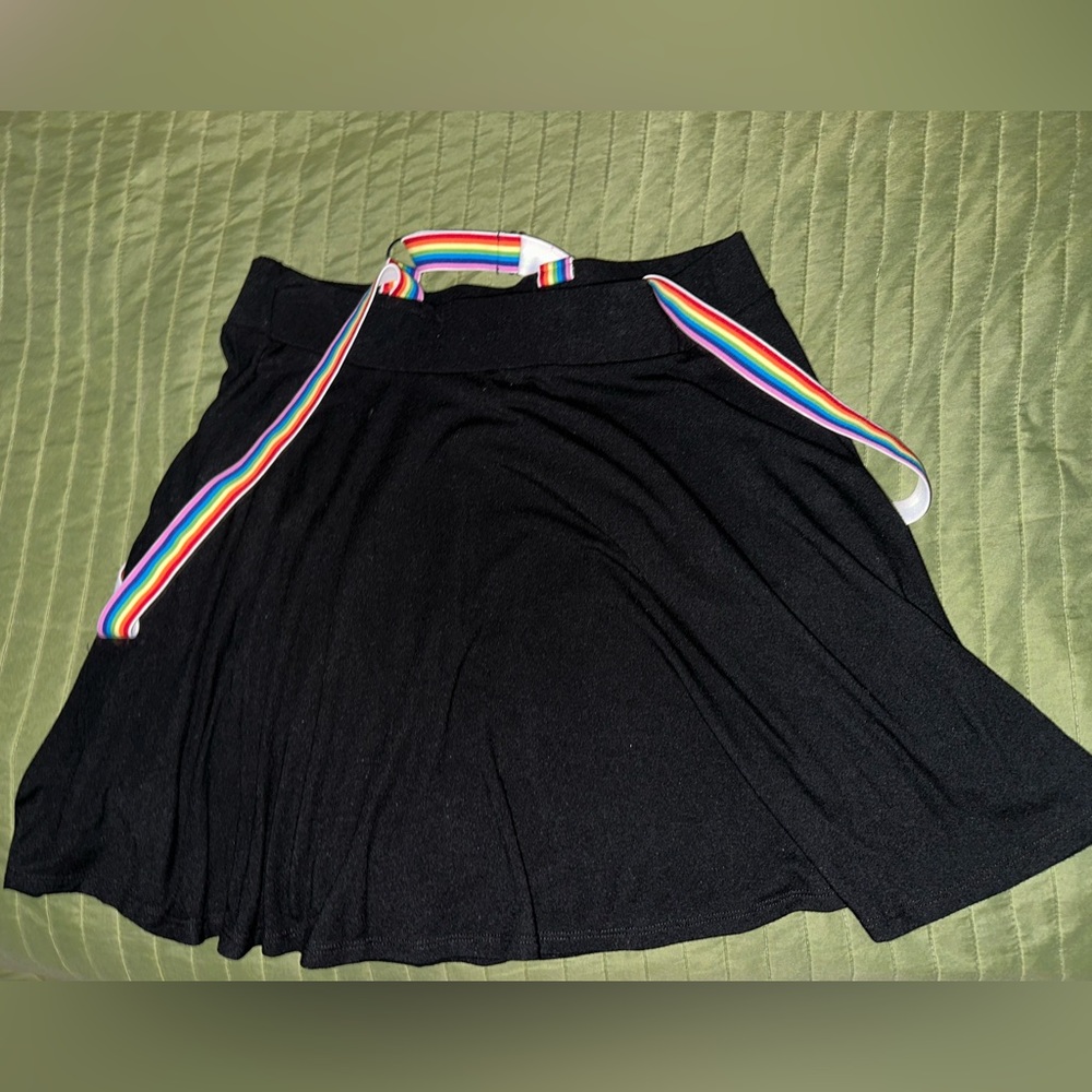 Black Skater Skirt with Rainbow Suspenders | HOT TOPIC
